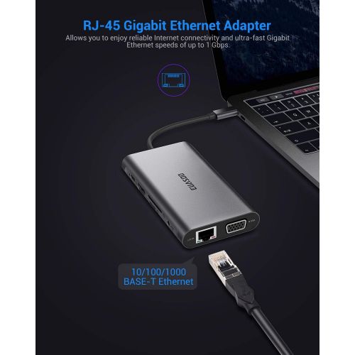  [아마존 핫딜] [아마존핫딜]USB C Hub, USB C Adapter, EUASOO 10 in 1 Thunderbolt 3 hub 1000M RJ45 Ethernet, 4K HDMI, VGA, USB 3.0 Ports, PD 2.0 Charging Port, Card Reader, Audio Mic Port MacBook, Chromebook M