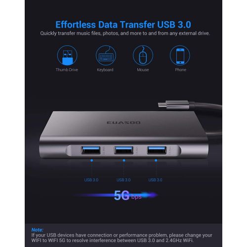  [아마존 핫딜] [아마존핫딜]USB C Hub, USB C Adapter, EUASOO 10 in 1 Thunderbolt 3 hub 1000M RJ45 Ethernet, 4K HDMI, VGA, USB 3.0 Ports, PD 2.0 Charging Port, Card Reader, Audio Mic Port MacBook, Chromebook M