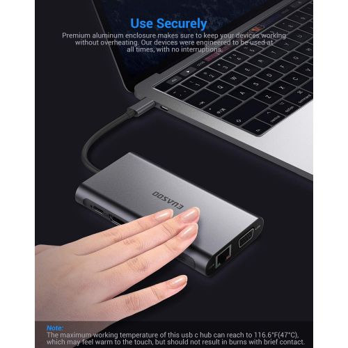  [아마존 핫딜] [아마존핫딜]USB C Hub, USB C Adapter, EUASOO 10 in 1 Thunderbolt 3 hub 1000M RJ45 Ethernet, 4K HDMI, VGA, USB 3.0 Ports, PD 2.0 Charging Port, Card Reader, Audio Mic Port MacBook, Chromebook M