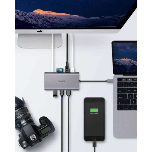  [아마존 핫딜] [아마존핫딜]USB C Hub, USB C Adapter, EUASOO 10 in 1 Thunderbolt 3 hub 1000M RJ45 Ethernet, 4K HDMI, VGA, USB 3.0 Ports, PD 2.0 Charging Port, Card Reader, Audio Mic Port MacBook, Chromebook M