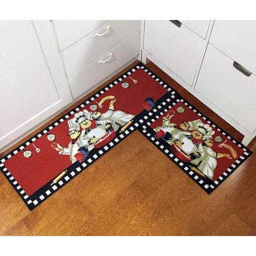  EUCH Non-slip Rubber Backing Carpet Kitchen Mat Doormat Runner Bathroom Rug 2 Piece Sets,15x47+15x23 (three chef)