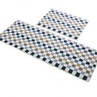 EUCH Easychan 2 Piece Carpet Rubber Backing Non-Slip Kitchen Mat Doormat Area Rugs (17x23+17x47, Blue Mosaic)