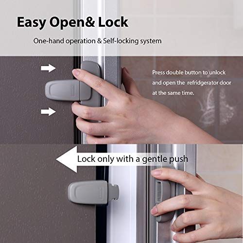  [아마존베스트]EUDEMON Home Refrigerator Fridge Freezer Door Lock Latch Catch Toddler Kids Child Cabinet Locks Baby Safety Child Lock Easy to Install and Use 3M Adhesive no Tools Need or Drill (G