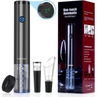 EUDORS Electric Wine Opener Rechargeable, Automatic Wine Bottle Opener Set with Foil Cutter Stopper, Battery Wine Corkscrew with Display, One-Touch, Stainless Steel, Black, Wine Lover Gif