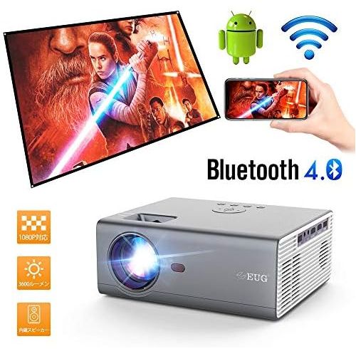  EUG HD Smart WiFi Bluetooth Portable Projector, Mini LED Wireless Video Projector with Speaker Keystone Digital HDMI USB, Media Player Home Outdoor Projector for iOS Android DVD Game C