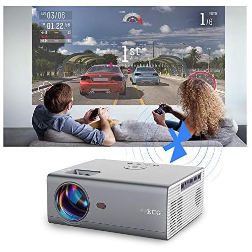  EUG HD Smart WiFi Bluetooth Portable Projector, Mini LED Wireless Video Projector with Speaker Keystone Digital HDMI USB, Media Player Home Outdoor Projector for iOS Android DVD Game C