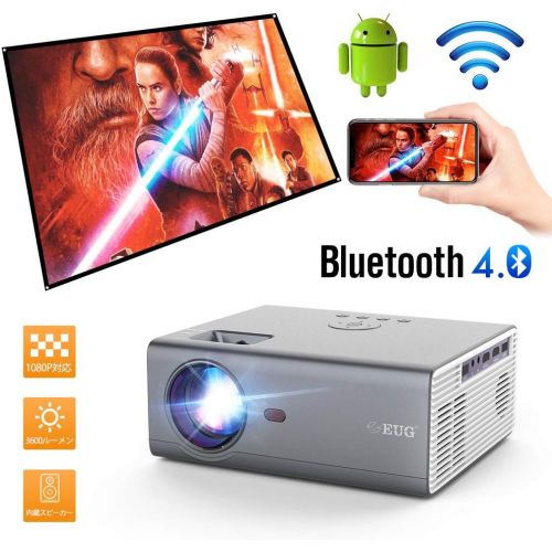  EUG HD Smart WiFi Bluetooth Portable Projector, Mini LED Wireless Video Projector with Speaker Keystone Digital HDMI USB, Media Player Home Outdoor Projector for iOS Android DVD Game C