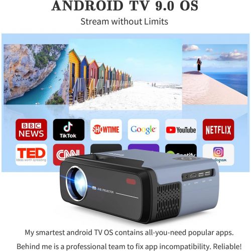  EUG Native 1080P Portable Projector Android TV Bluetooth 2022 New Upgraded HD LCD Home Theater Projector Wireless WiFi Compatible with Netflix YouTube iPhone iPad Smartphone Laptop DVD