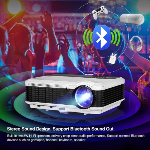  EUG Android Wireless Smart TV Projector with Bluetooth WiFi HDMI, 3900 Lumen Wxga LCD LED Home Theater Projector HD 1080P, for Smartphone DVD Roku TV Stick Kodi Youtube Laptop PC Wii X