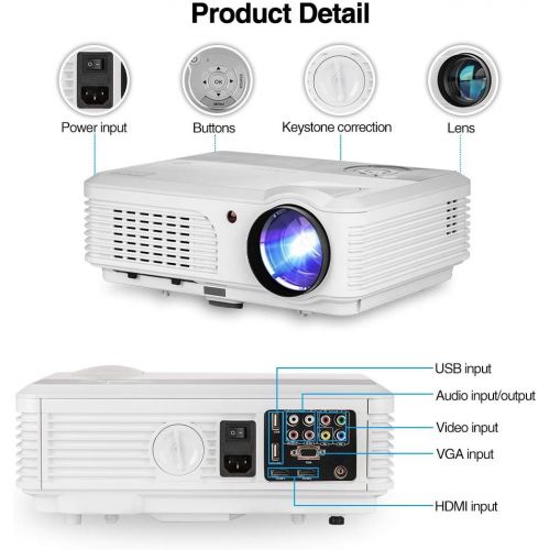  EUG 3600 Lumens Home Wireless Bluetooth LCD Video Projectors Android 6.0 WXGA LED Smart TV Projector Full HD 1080P Support Multimedia HDMI VGA RCA Audio USB AV for Gaming Movies Holida