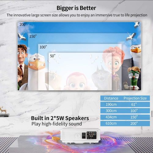  EUG 3600 Lumens Home Wireless Bluetooth LCD Video Projectors Android 6.0 WXGA LED Smart TV Projector Full HD 1080P Support Multimedia HDMI VGA RCA Audio USB AV for Gaming Movies Holida