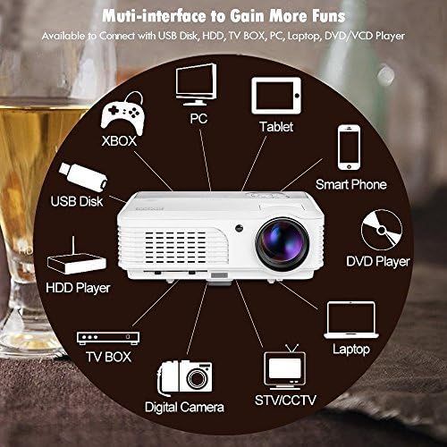  EUG HD Multimedia 1080P Projector Home Theater 1280x800 Native 3600 Lumen Portable LED Digital Movie TV Projectors with HDMIUSBYpbprRCA AudioSpeakersZoomKeystone for Laptop T