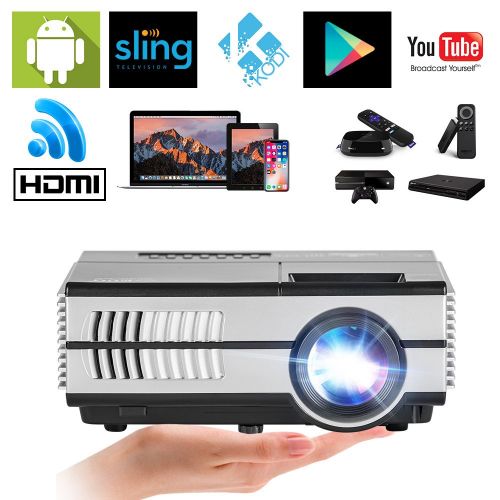  EUG LCD Mini Wifi Projector 1500 Lumens, Multimedia Home Theater Video Projector Android Support 1080P HDMI Wireless Projectors for iPhone iPad Laptop, Game-Playing Halloween Party Out