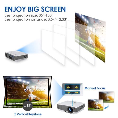  EUG Portable WiFi Wireless Projector with Bluetooth 2018 Smart LCD TV Video Projector, HDMI USB VGA AV Android OS for Home Theater System Outdoor Movies DVD Laptops PS43 Wii Suppo