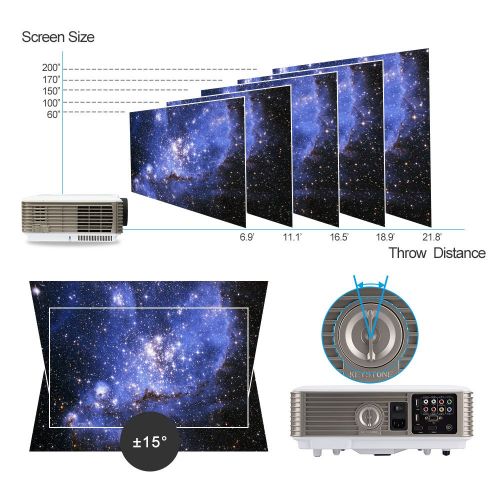  EUG X88 3900lumens Video Projectors 1080p Full HD LCD LED Image System Home Theater Cinema Projector HDMI VGA AV USB Audio Out,Built-in Speakers for Outdoor Entertainment DVD PC Ga