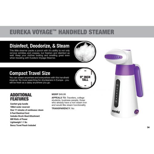 [아마존베스트]Eureka ERV2B 100ml Portable Handheld Fabric Clothes Garment Steamer, Quick Heat With Travel Pouch, Small White/Purple, August 2017 Model