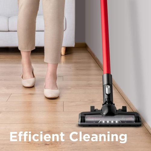  EUREKA Cordless Vacuum Cleaner, High Efficiency for All Carpet and Hardwood Floor LED Headlights, Convenient Stick and Handheld Vac, Basic Red