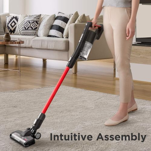  EUREKA Cordless Vacuum Cleaner, High Efficiency for All Carpet and Hardwood Floor LED Headlights, Convenient Stick and Handheld Vac, Basic Red