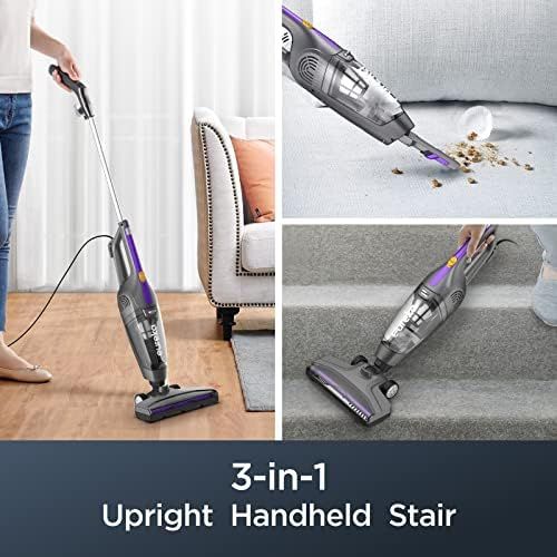  Eureka Lightweight Corded Stick Vacuum Cleaner Powerful Suction Convenient Handheld Vac with Filter for Hard Floor, 3-in-1, Purple