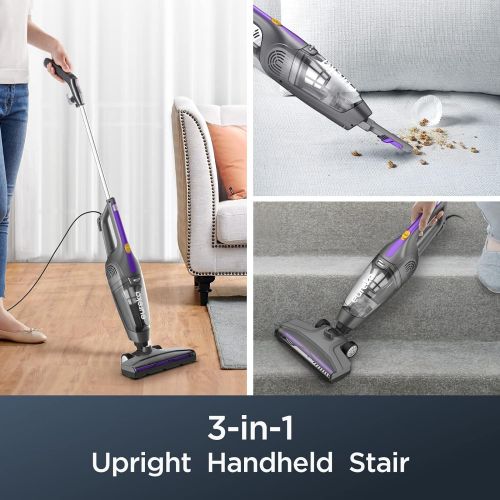  Eureka Lightweight Corded Stick Vacuum Cleaner Powerful Suction Convenient Handheld Vac with Filter for Hard Floor, 3-in-1, Purple