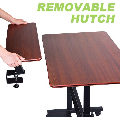  [아마존 핫딜] EUREKA ERGONOMIC Height Adjustable Standing Desk, Mobile Desk with Detachable Hutch 40, Teak