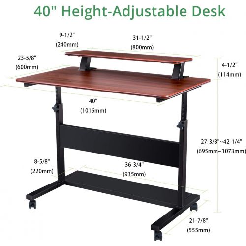  [아마존 핫딜] EUREKA ERGONOMIC Height Adjustable Standing Desk, Mobile Desk with Detachable Hutch 40, Teak