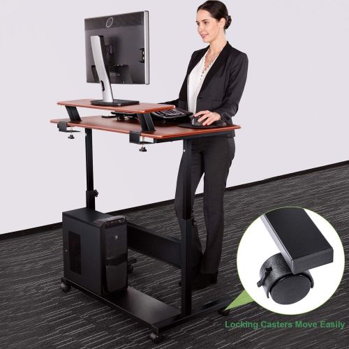  [아마존 핫딜] EUREKA ERGONOMIC Height Adjustable Standing Desk, Mobile Desk with Detachable Hutch 40, Teak