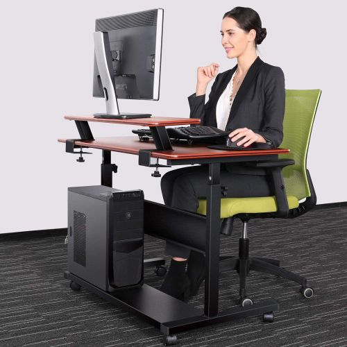  [아마존 핫딜] EUREKA ERGONOMIC Height Adjustable Standing Desk, Mobile Desk with Detachable Hutch 40, Teak