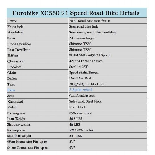  EUROBIKE Road Bike EURXC550 21 Speed 49 cm Frame 700C Wheels Road Bicycle Dual Disc Brake Bicycle