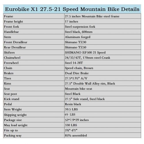  EUROBIKE Moutain Bike TSMX1 21 Speed MTB 27.5 Inches Wheels Dual Suspension Mountan Bicycle