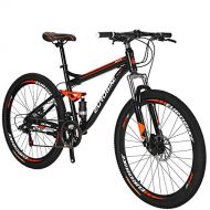 EUROBIKE Full Suspension Mountain Bike 21 Speed Bicycle 27.5 inches Mens or Women MTB Disc Brakes Orange