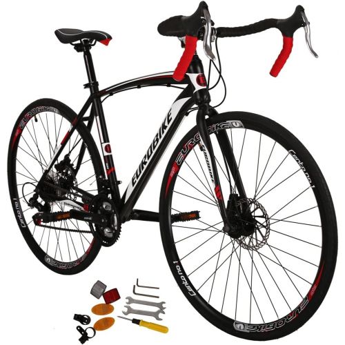  Eurobike Dual Disc Brake Road Bike 49cm/54cm/56cm Steel Frame Adult Bike 21 Speed 700C Road Bicycle