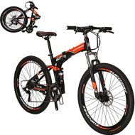 EUROBIKE 26”/27.5 Full Suspension Folding Mountain Bike 21 Speed Foldable Bicycle Men or Women MTB for Afult