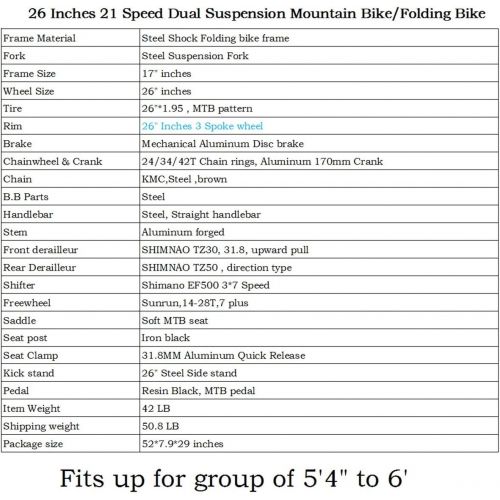  EUROBIKE Kingttu G6 21Speed 26Inch Moumtain Bike 3Spoke Wheels Dual Disc Brake Folding Bike