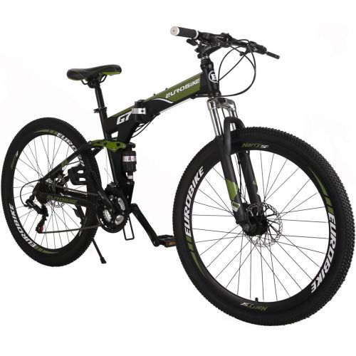  Eurobike OBK G7 Folding Bike 21 Speed Full Suspension Mountain Bicycle 27.5” Daul Disc Brake Mens Bikes Foldable Frame