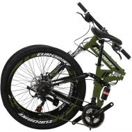 EUROBIKE 26”/27.5 Full Suspension Folding Mountain Bike 21 Speed Foldable Bicycle Men or Women MTB for Afult