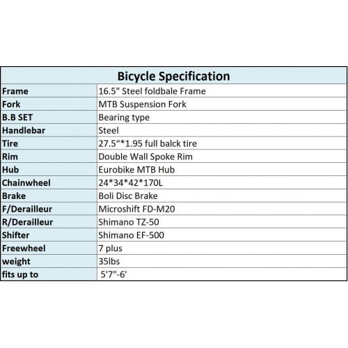  EUROBIKE Folding Mountain Bike 21 Speed Full Suspension Bicycle 27.5 inch MTB