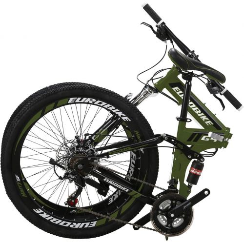  EUROBIKE YH-G4 Folding Mountain Bike for Adults 26 Inch Wheels 21 Speed Full Suspension Dual Disc Brakes Foldable Frame Bicycle