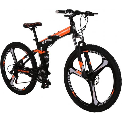  EUROBIKE Folding Bike 21 Speed Full Suspension Mountain Bicycle 27.5” Daul Disc Brake Mens MTB