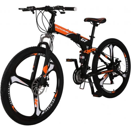  EUROBIKE Folding Bike 21 Speed Full Suspension Mountain Bicycle 27.5” Daul Disc Brake Mens MTB