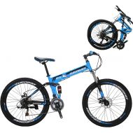 EUROBIKE OBK 26 Inch Folding Mountain Bike Full Suspension Bikes Dual Disc Brake 21 Speed Bicycle for Adults Men or Women