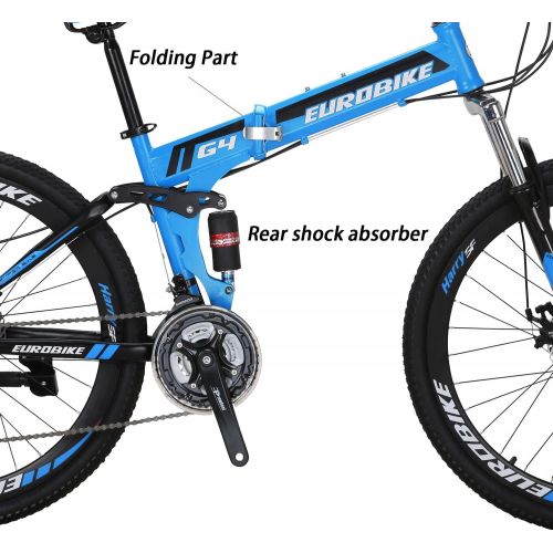  EUROBIKE OBK 26 Inch Folding Mountain Bike Full Suspension Bikes Dual Disc Brake 21 Speed Bicycle for Adults Men or Women
