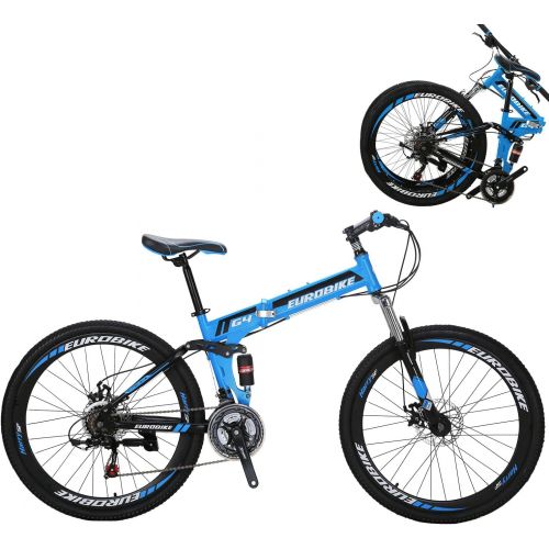  EUROBIKE OBK 26 Inch Folding Mountain Bike Full Suspension Bikes Dual Disc Brake 21 Speed Bicycle for Adults Men or Women