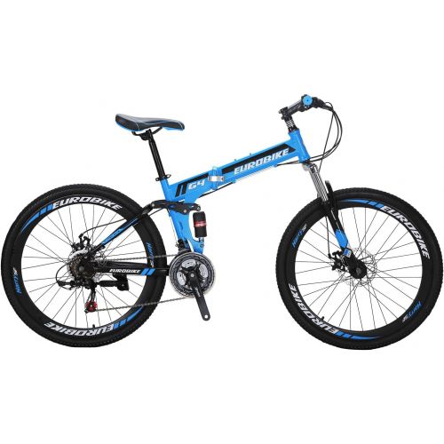  EUROBIKE OBK 26 Inch Folding Mountain Bike Full Suspension Bikes Dual Disc Brake 21 Speed Bicycle for Adults Men or Women