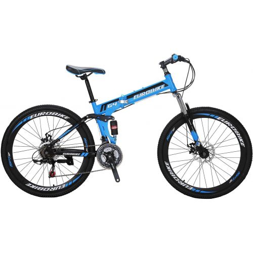  EUROBIKE OBK 26 Inch Folding Mountain Bike Full Suspension Bikes Dual Disc Brake 21 Speed Bicycle for Adults Men or Women