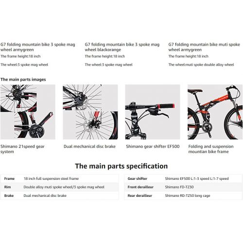  EUROBIKE SD G7 27.5 Inch Adult Folding Bike Steel Frame Mechanical Disc Brake 21 Speed Gears Full Suspension Foldable Bicycle Mountain Bike