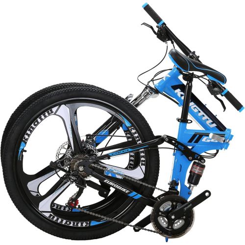  EUROBIKE YH-G6 Folding Bike for Adults 26 Inch Wheels 21 Speed Full Suspension Dual Disc Brakes Mountain Bikes Foldable Frame Bicycle