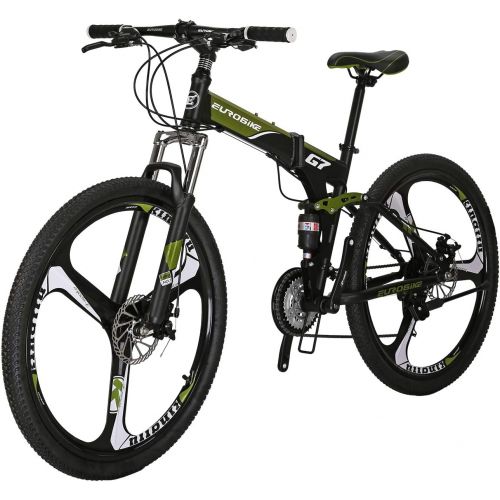  EUROBIKE YH-G7 Folding Mountain Bike 27.5 Inches Wheels 21 Speed Full Suspension Dual Disc Brakes Foldable Frame Bicycle for Men