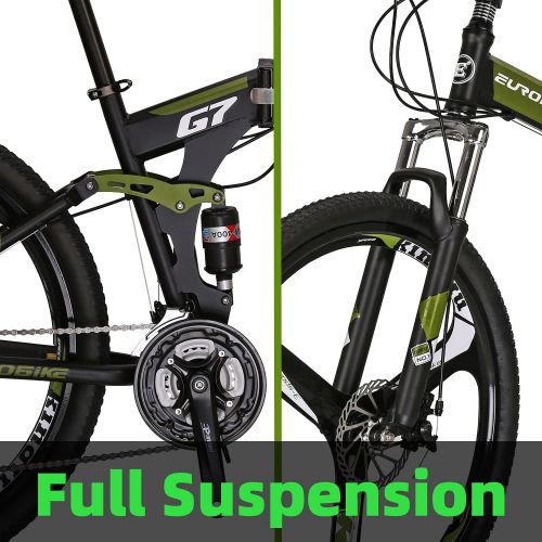  EUROBIKE YH-G7 Folding Mountain Bike 27.5 Inches Wheels 21 Speed Full Suspension Dual Disc Brakes Foldable Frame Bicycle for Men