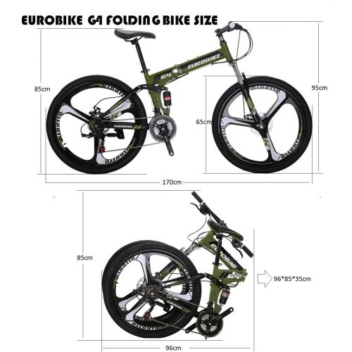  Eurobike G4 Folding Mountain Bike 26 Inches 3 Spoke Dual Suspension Folding Bike 21 Speed Adult Foldable Bike